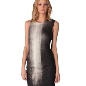 HELMUT LANG WOOL OMBRÉ ABYSS PRINT SLEEVELESS ASYMMETRICAL DRESS Grey Size 0